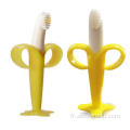 Brosse à dents pour bébé en silicone à poignée longue de banane